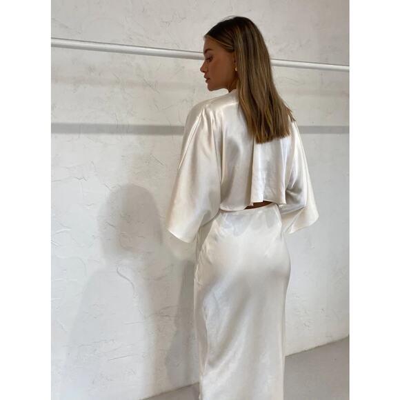 Shona Joy La Lune Tie Front Bias Midi Dress Cream - Picture 4 of 14